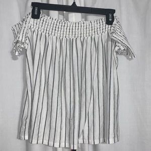 White and grey off the shoulder top